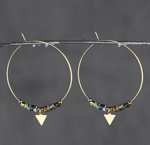 Load image into Gallery viewer, Brass Hoops &amp; Arrow Gemstone Earrings
