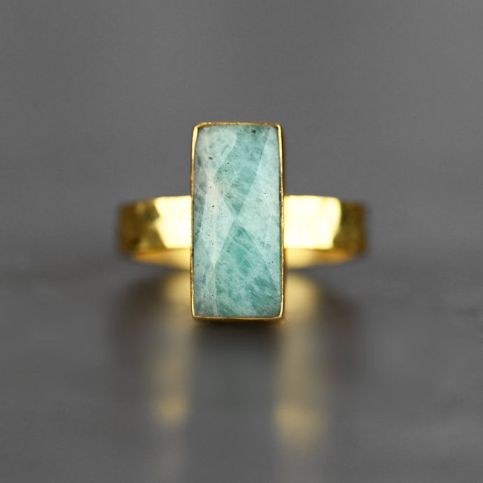Amazonite  Rectangle Ring on a Hand Hammered Band: 7