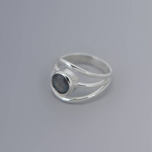 Shimmering Labradorite Sterling Silver Loop Ring: Size 9