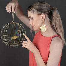 Load image into Gallery viewer, Large Sunflower Hoops w/ Semi Precious Stone Earrings: Golden Rutile
