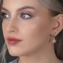 Load image into Gallery viewer, Beautiful Enamel Flower w/ Inset Crystal &amp; Golden Huggie : Pink
