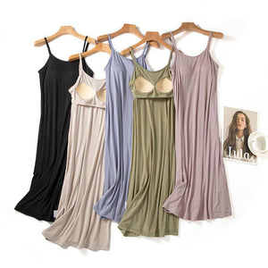Built-in bra strappy dress lounge sleeveless dress: LightPink / M