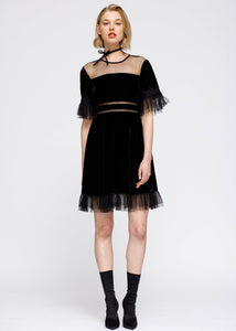 Nurode Mesh Contrast Velvet Dress In Black: L