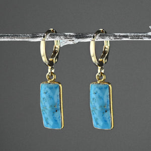 Golden Huggie with Rectangle Semi Precious Earrings: Strawberry Quartz