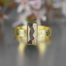 Load image into Gallery viewer, Pyrite Rectangle   Ring on a Hand Hammered Gold Band: 7
