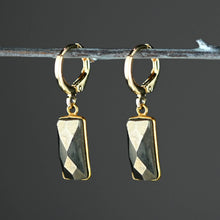 Load image into Gallery viewer, Golden Huggie with Rectangle Semi Precious Earrings: Strawberry Quartz
