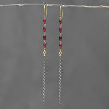 Load image into Gallery viewer, Sleek Semi Precious Long 4 Garnet Black Gold Tassel Earrings
