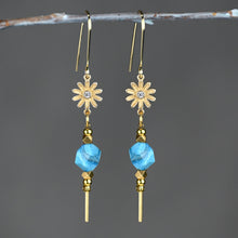 Load image into Gallery viewer, Daisy Flower &amp; Stone Drop Semi Precious Earrings: Apatite
