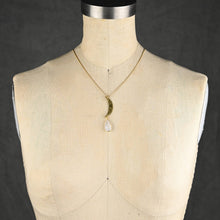 Load image into Gallery viewer, Hammered Brass Crescent Moon &amp; Golden Rutile Tear Drop Neckl: 16 + Extender / Amethyst
