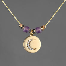 Load image into Gallery viewer, Pave Moon w/ Semi Precious Stones Necklace: 16 + Extender / Iolite
