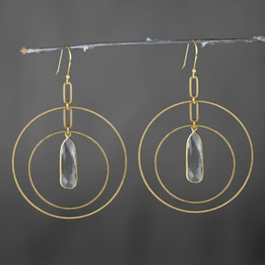 Double Hoop w/ Large Semi Precious Drop Earrings: Amethyst
