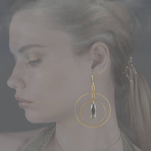 Double Hoop w/ Large Semi Precious Drop Earrings: Amethyst