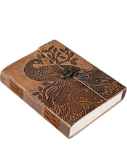 Load image into Gallery viewer, Peacock Embossed Leather Journal diary with 200 pages
