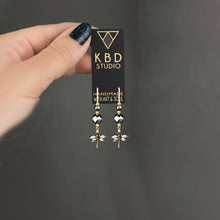 Load image into Gallery viewer, Vintage Deco Dragonflies w/ Gemstone Long Wire Earrings: Hematite &amp; Amethyst Star Cut
