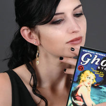 Load image into Gallery viewer, Tiny Pave Skulls w/ Semi Precious Marquise Earrings: Smoky Quartz
