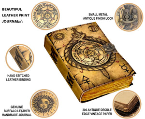 Vintage Leather Journal Notebook Diary with Compass Print 