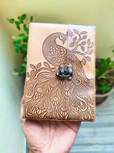 Load image into Gallery viewer, Peacock Embossed Leather Journal diary with 200 pages
