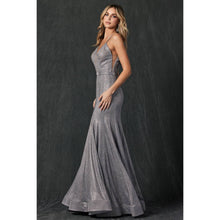 Load image into Gallery viewer, LOW V NECK FITTED GLITTER PROM DRESS: ROSE GOLD / SILVER
