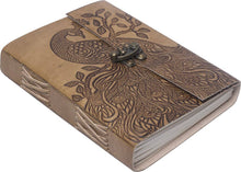 Load image into Gallery viewer, Peacock Embossed Leather Journal diary with 200 pages
