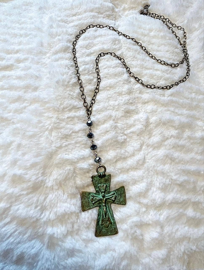Patina Cross Black Swarovski Necklace