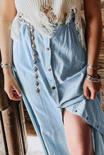 Load image into Gallery viewer, Denim Chambray Buttoned Midi Skirt: M / Mist Blue
