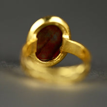 Load image into Gallery viewer, Amethyst Oval Ring on a Hand Hammered Golden Band
