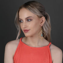 Load image into Gallery viewer, Double Hoop w/ Semi Precious Chain Drop Earrings: Herkimer Diamond
