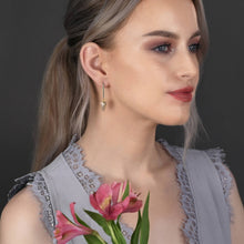 Load image into Gallery viewer, Bar Top Classic Semi Precious Triangle Drop Earrings: Smoky Quartz
