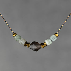 Semi Precious Star Cut and Cube Combo Short Necklace: 16” + Extender / Smoky Quartz & Citrine