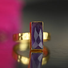 Load image into Gallery viewer, Amethyst  Rectangle Ring on a Hand Hammered Golden Band: 6
