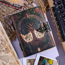 Load image into Gallery viewer, Leather Journal Notebook with Vintage Paper Tree Print
