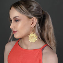 Load image into Gallery viewer, Large Sunflower Hoops w/ Semi Precious Stone Earrings: Golden Rutile
