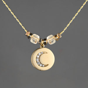 Pave Moon w/ Semi Precious Stones Necklace: 16 + Extender / Iolite