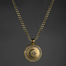 Load image into Gallery viewer, Vintage Brass Moon &amp; Star w/ Rhinestones Necklace: 24&quot;
