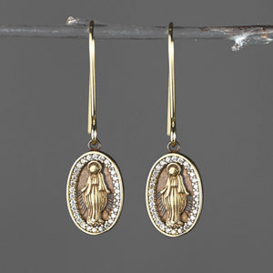 Virgin Mary w/ Tiny Crystal Earrings
