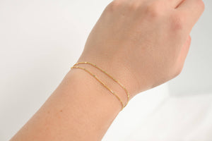 Dainty Sequin Bracelet - Layered Sterling Silver Bracelet: Yellow Gold / Duo Chain / Stainless Steel