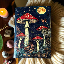 Load image into Gallery viewer, Leather Journal Grimoire Vintage Mushroom Notebook Handmade
