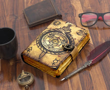 Load image into Gallery viewer, Vintage Leather Journal Notebook Diary with Compass Print 
