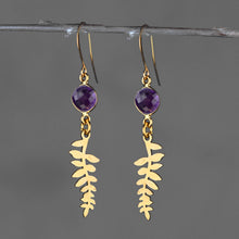 Load image into Gallery viewer, Fern Leaf Drop w/ Round Semi Precious Earrings: Turquoise (Howlite)
