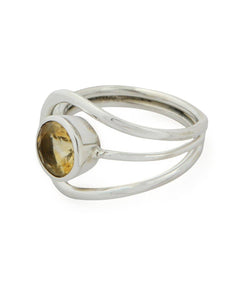 Sterling Silver Loop Ring with Citrine Gemstone: Size 6