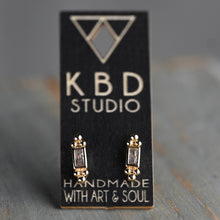 Load image into Gallery viewer, Small 18k Gold plated CZ Stone Bar Studs
