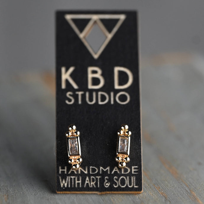 Small 18k Gold plated CZ Stone Bar Studs