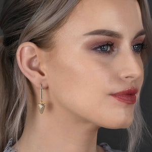 Bar Top Classic Semi Precious Triangle Drop Earrings: Smoky Quartz