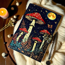 Load image into Gallery viewer, Leather Journal Grimoire Vintage Mushroom Notebook Handmade
