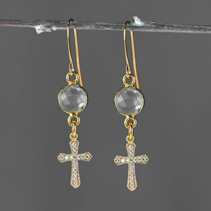 Pave Cross Earrings with Crystal Earrings