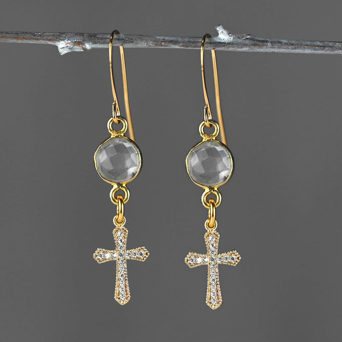 Pave Cross Earrings with Crystal Earrings