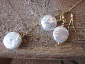 Freshwater White Coin Pearl Jewelry Set
