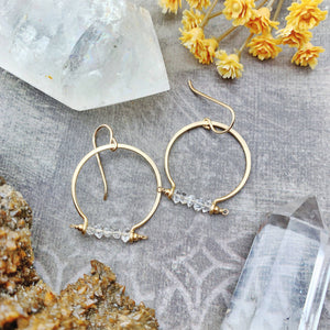 Herkimer Diamond Quartz Hoops 14k Gold Filled Gold Hoop