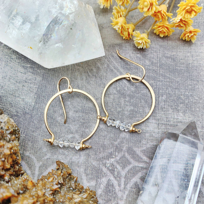 Herkimer Diamond Quartz Hoops 14k Gold Filled Gold Hoop