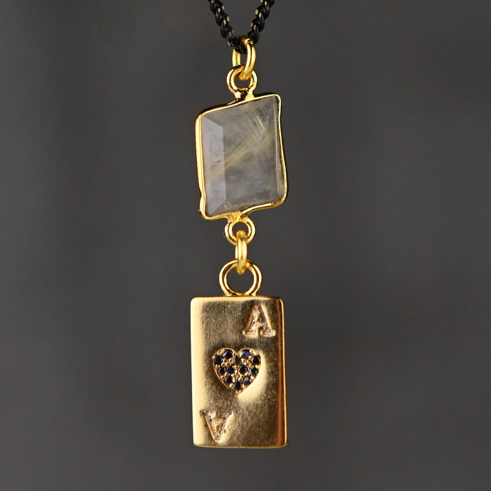 Golden Pave Ace of Heart & Gem Necklace